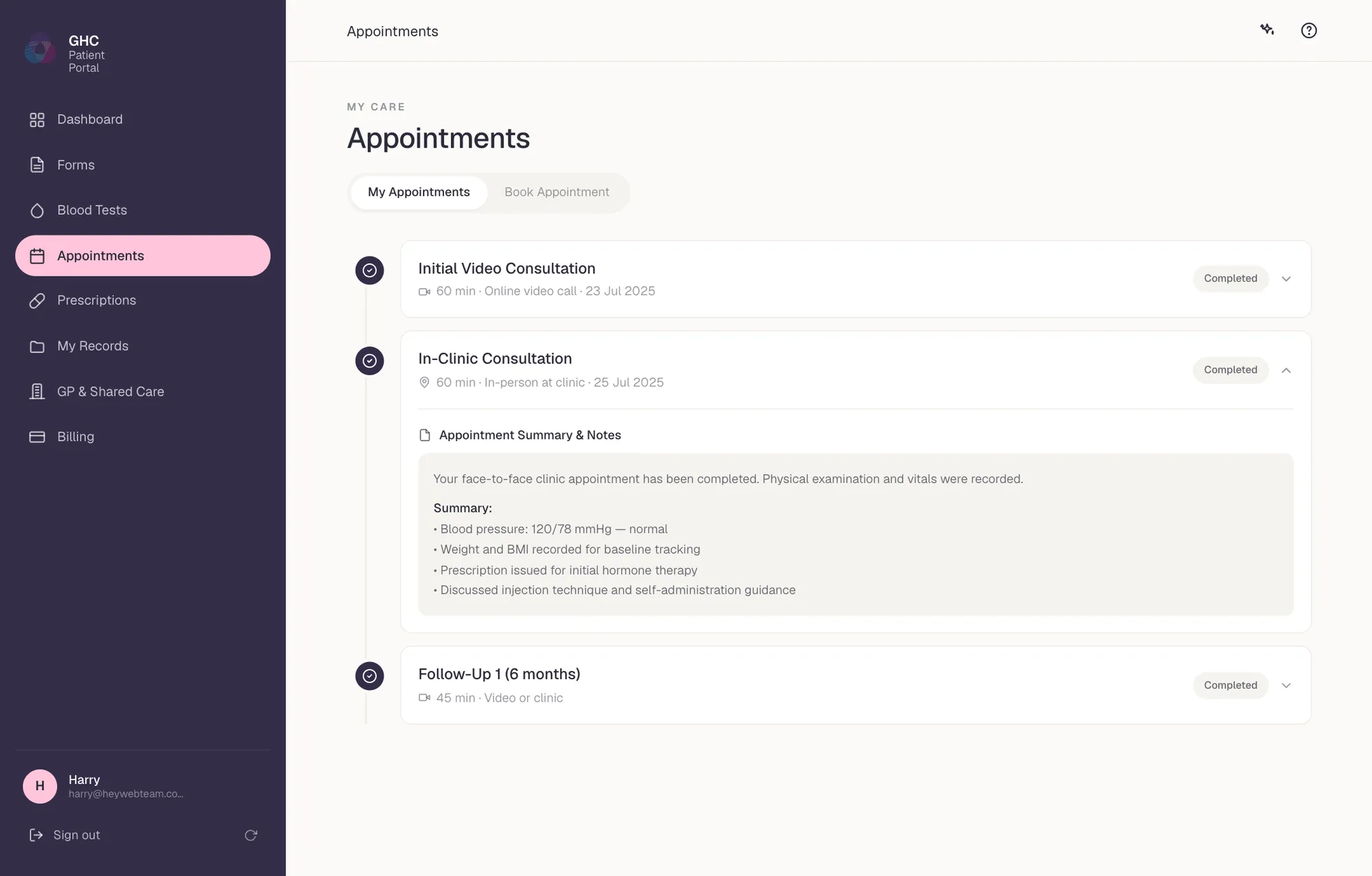 GHC Patient Portal, Appointments