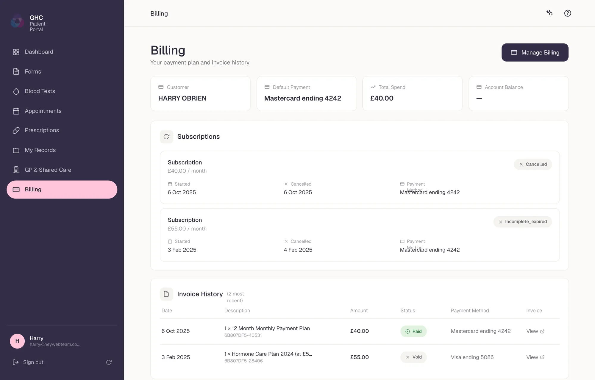 GHC Patient Portal, Billing